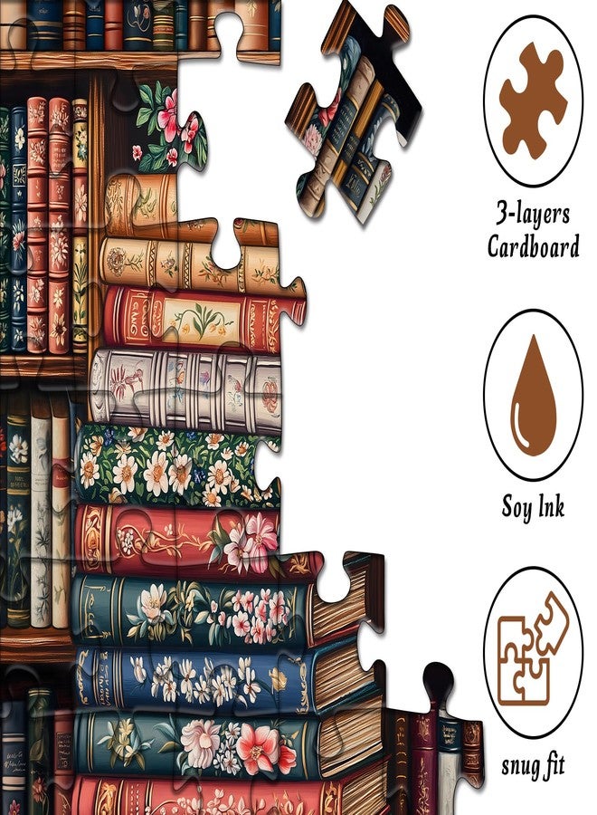 PICKFORU Vintage Book Puzzles for Adults 1000 Pieces, Bookshelf Wildflower Pages Jigsaw Puzzle, Retro Library Aesthetic Puzzle Floral, Challenging Hard Puzzles for Book Lovers - Image 4